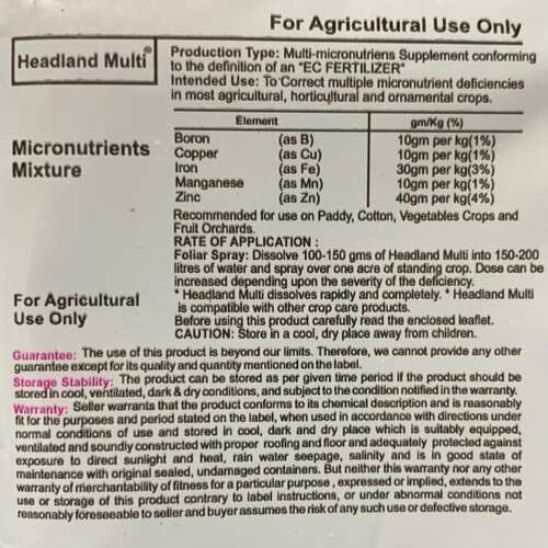 2nd Headland Multi 150gm Micronutrients Mixture 10% Swat Agro Chemicals Crop Supplement Foliar Application Headland Uk Boron 10gm Copper 10gm Iron 30gm Manganese 10gm Zinc 40gm Ec Fertilizer Chelated