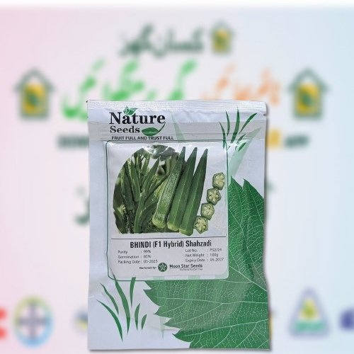 Shehzadi Hybrid Okra 100GM F1 Best Bhindi Seed for tunnel farming or open farming Nature Seeds Fruitful and Trustfull Moonstar Superior Seeds