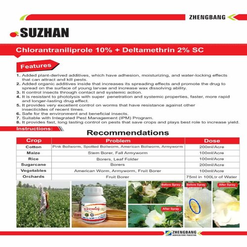 2nd Suzhan 12SC 200ML Insecticide chlorantraniliprole + Deltamethrin For all Borers of maize and sugarcane crop Zhengbang Suzan